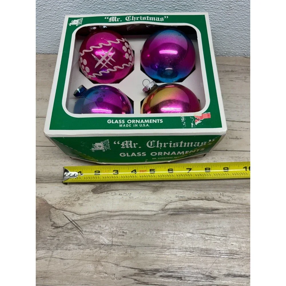 Vtg 1950-60 Set Of 4 Shiny Brite Hand Blown Glass Ball Christmas Tree Ornaments